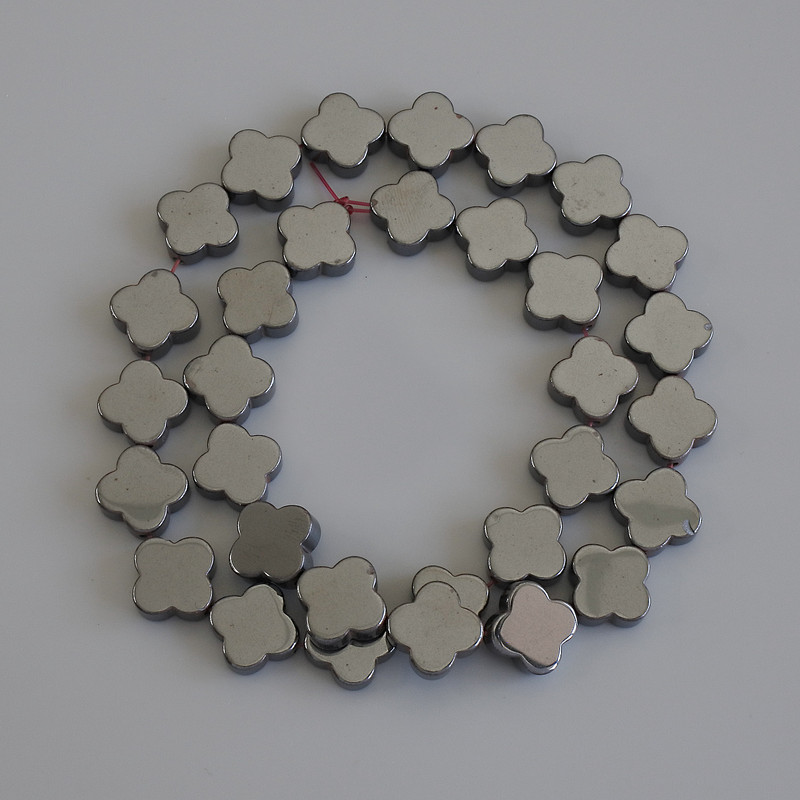 Hematite Clover Beads 12x12mm ± on Thread, Length 40cm+