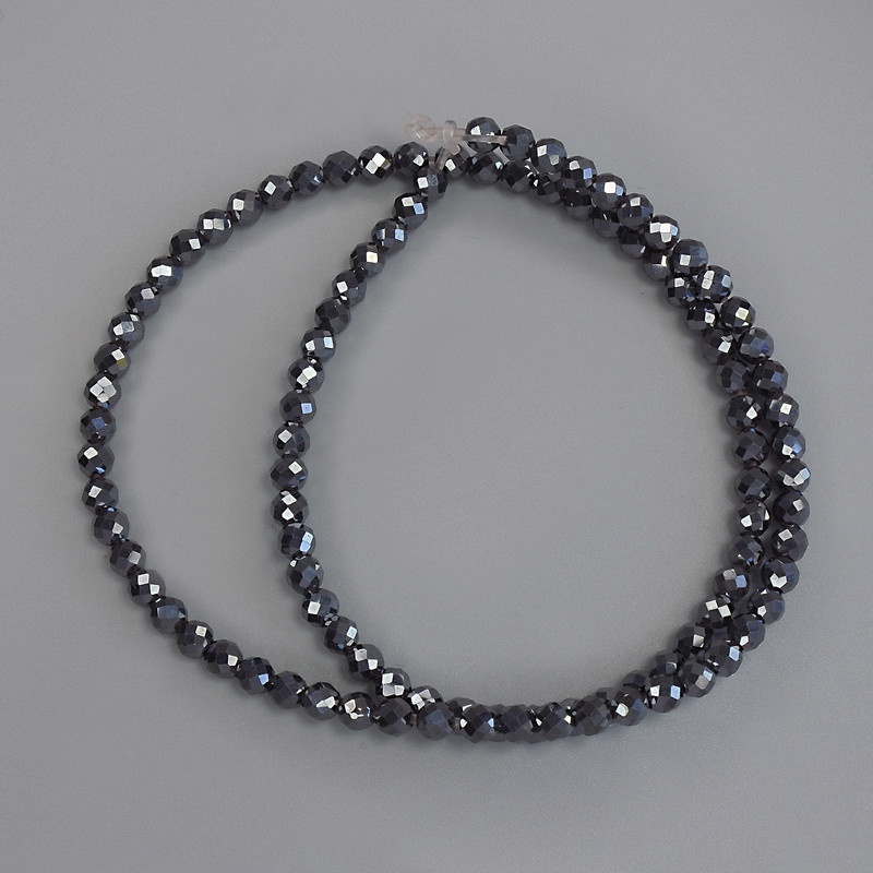 Hematite Beads, Faceted Ball 4mm ± on Thread, Length 38 cm