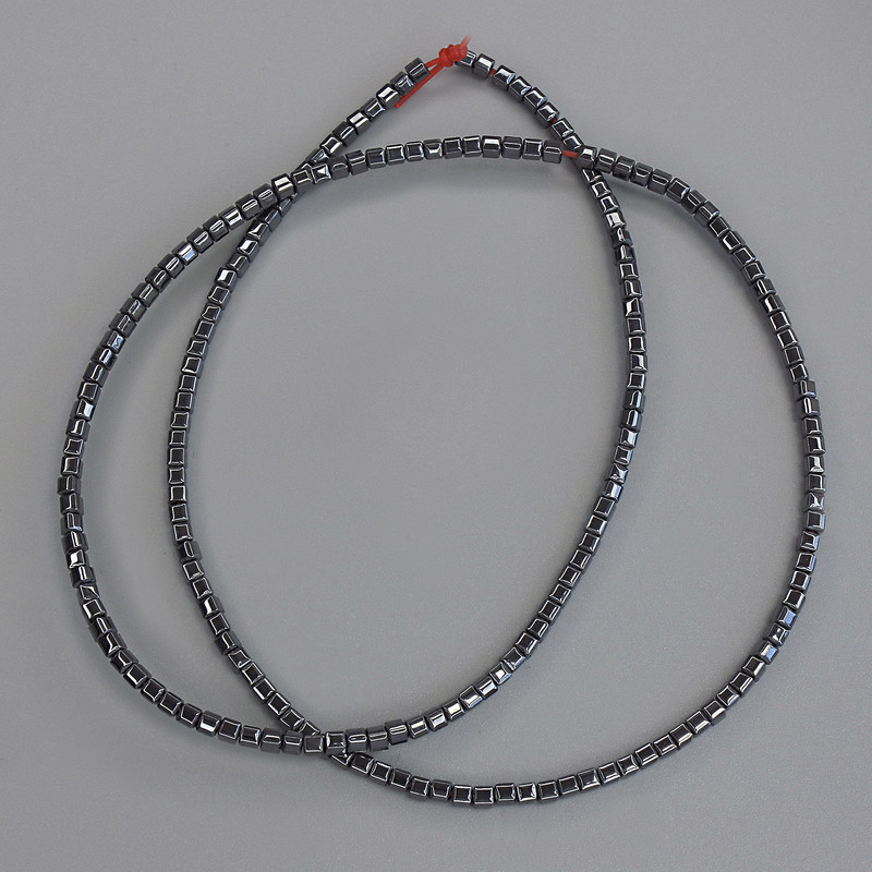 Hematite Beads Cube 2x2 mm on Thread, length 40 cm