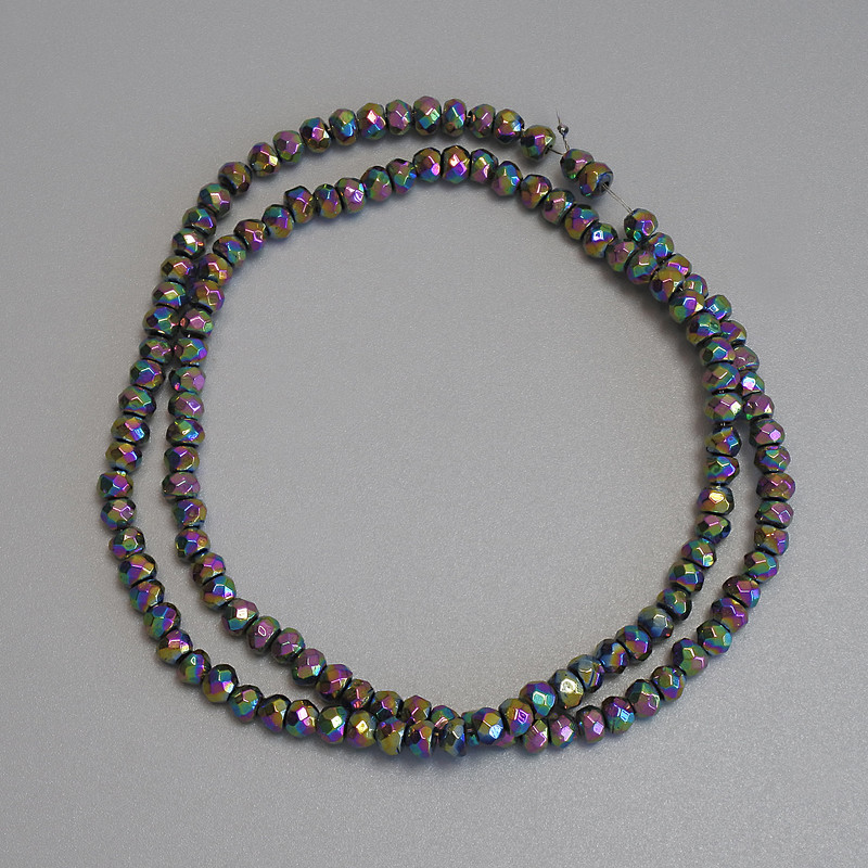 Rainbow Hematite Beads, Faceted Rondelle 4x3mm +/- on Fishing Line, Length 38cm+