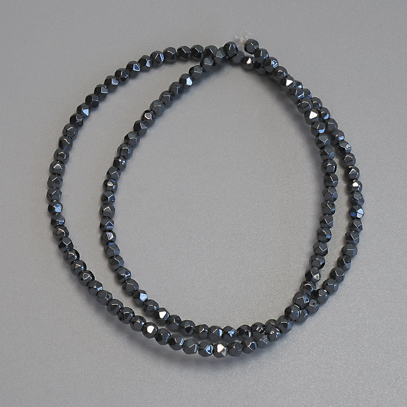 Hematite Beads, Faceted, 3x3mm ± on Thread, Length 37 cm+