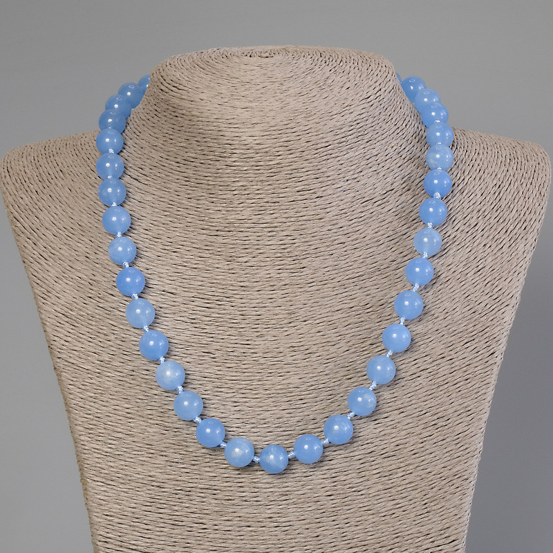 Aquamarine Necklace with smooth beads, 10 mm diameter ±, length 50 cm ± with clasp