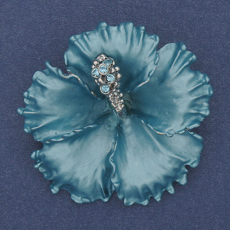 Brooch pendant 'Petunia Flower' blue matte enamel silver-tone metal 51x51mm+