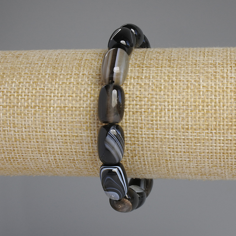 Barrel-shaped Agate Bracelet, bead diameter 14x10 mm, length 18 cm, stretch