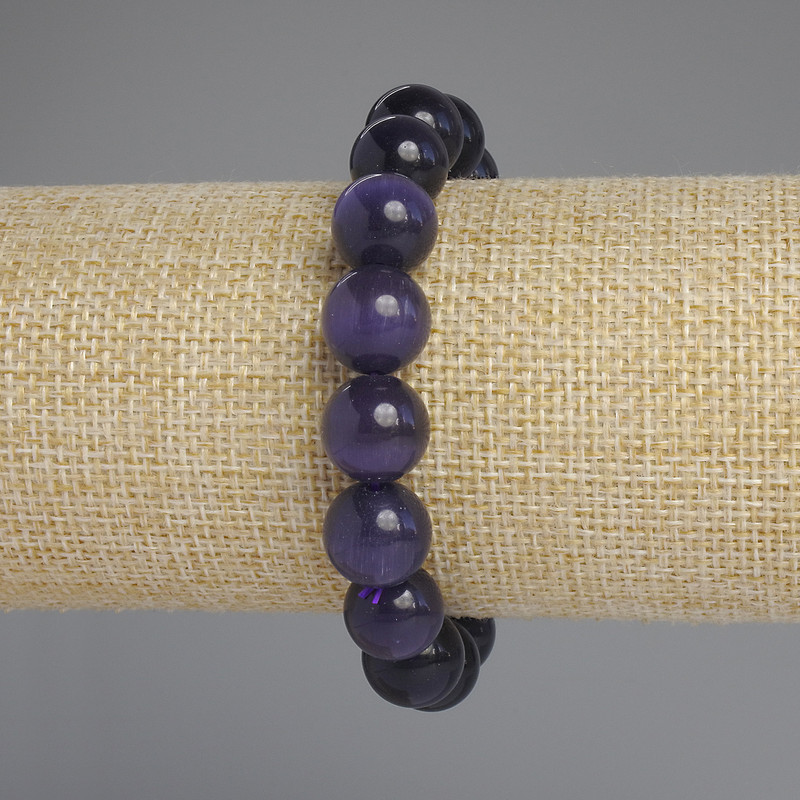 Cat's Eye Bracelet with Smooth Beads, 11.5 mm diameter, 18 cm length, stretch