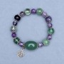 Fluorite Bead Bracelet - 10 mm Beads +/- Amethyst Bead, 8 mm Diameter +/- Jade Faceted Bead 20x15 mm +/-, 18 cm Elastic