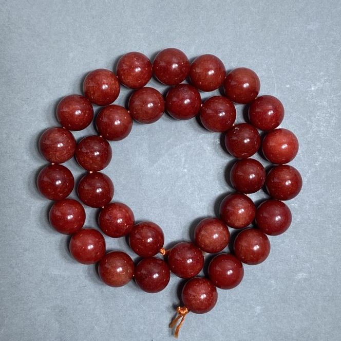Red Jasper Beads — Smooth Round Bead, 12mm Diameter ± on Thread, 38cm Length+