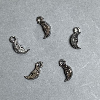 CLEARANCE! Moon Pendant Findings, Plastic, Dark Silver Color, Sizes 15x7, 5x4, 5 mm hole, 2 mm diameter, Packaging 0.5 kg