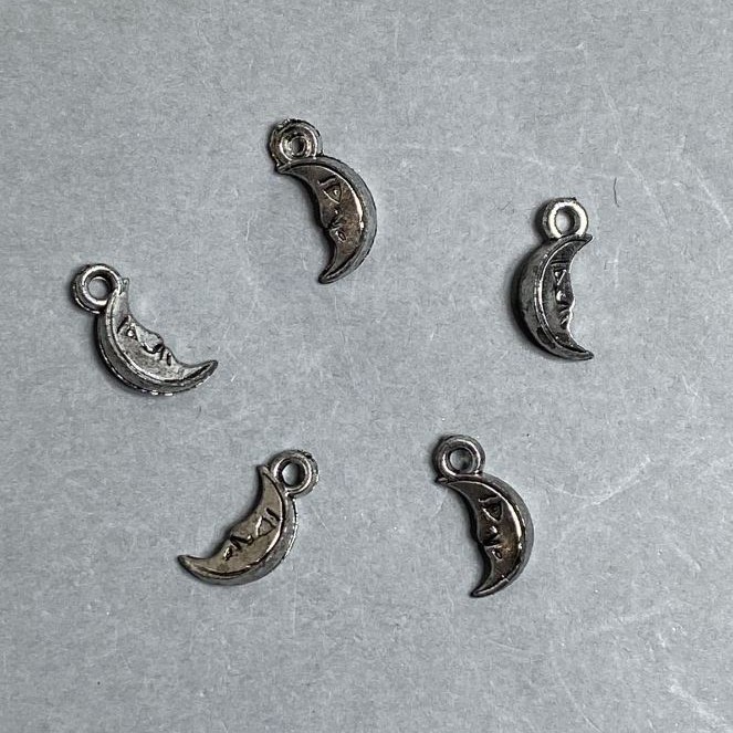 CLEARANCE! Moon Pendant Findings, Plastic, Dark Silver Color, Sizes 15x7, 5x4, 5 mm hole, 2 mm diameter, Packaging 0.5 kg