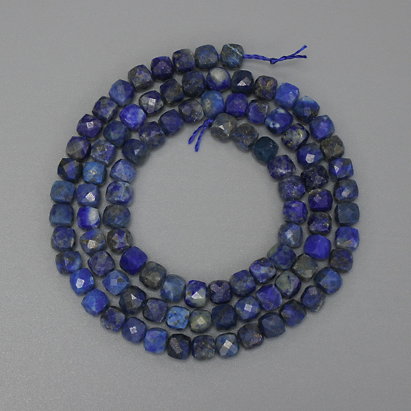 Lazurite Beads, Faceted Cube, 4x4 mm, 39 cm on Thread