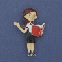 Brooch 'Teacher' with Colorful Enamel, Silver-Toned Metal 52×33 mm+