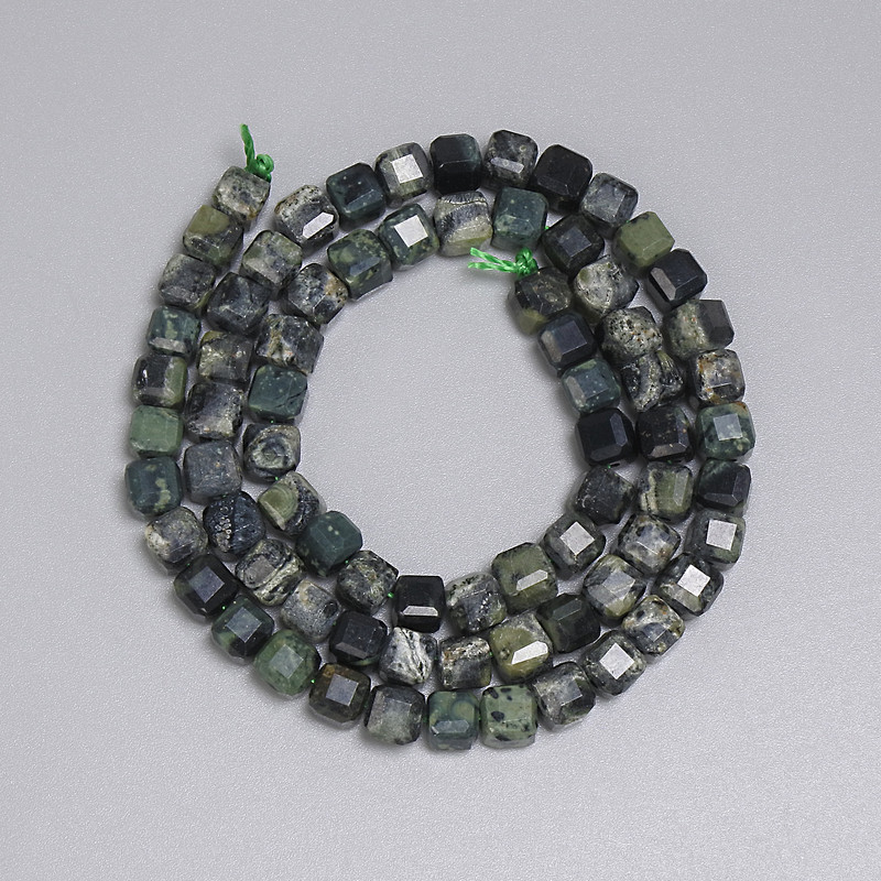 Ocean Jasper Beads - Faceted Cube 4.5x4.5 mm, 37 cm on thread