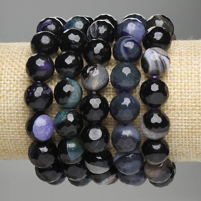Agate Bead Bracelet, Faceted Round Beads, 12 mm Diameter +/- (with Geodes), 18 cm stretch