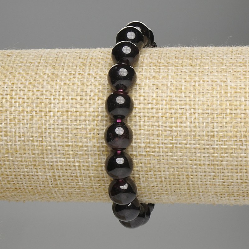 Garnet smooth beads bracelet, 10 mm diameter, 18 cm length, stretch