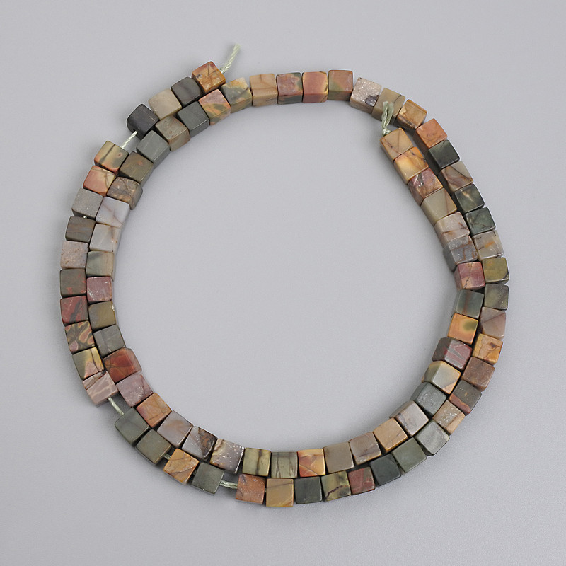 Picasso Jasper Beads Cube, 4.5 x 4.5 mm, on thread, length 39 cm