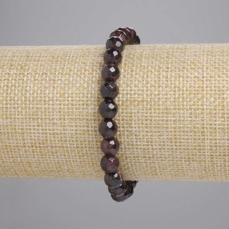 Garnet Bracelet with Faceted Beads, 7 mm Diameter, 18 cm Length, Elastic