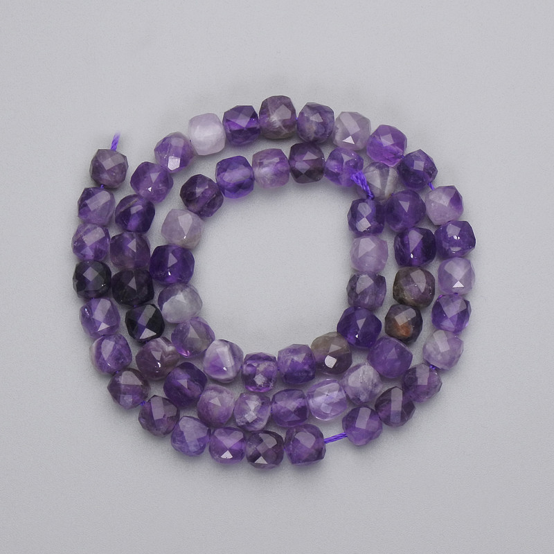 Faceted Cube Amethyst Beads, 6x6 mm, on Thread, 38 cm Long