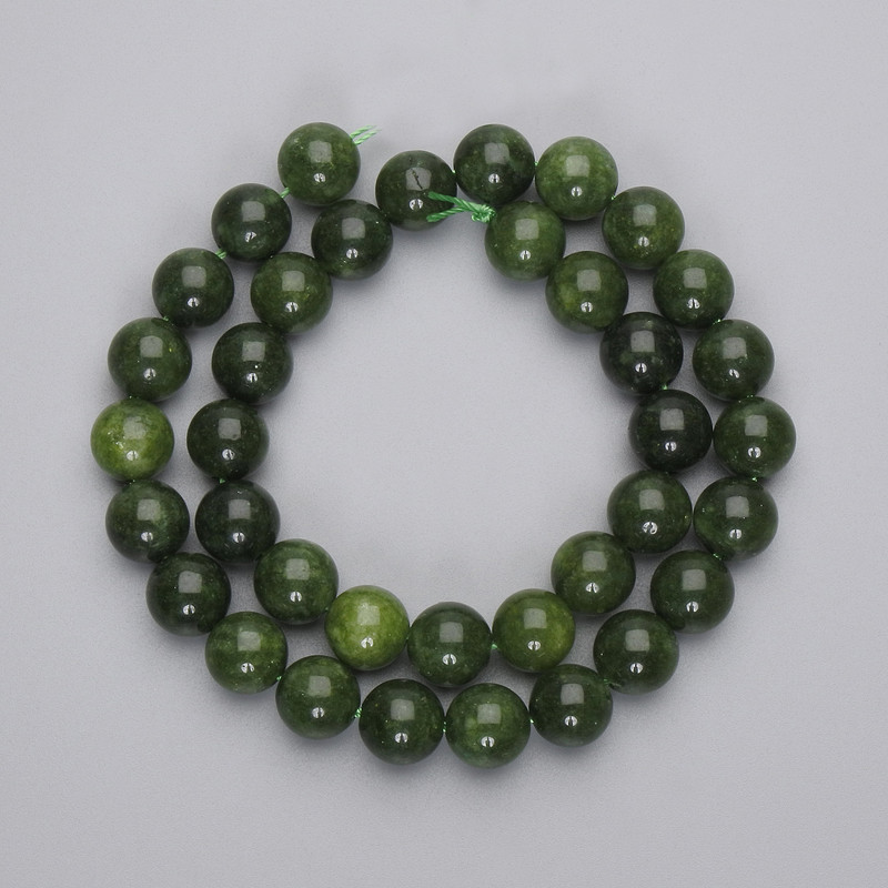 Jadeite Beads, Smooth Round, 10mm Diameter, on Thread, Length 37 cm
