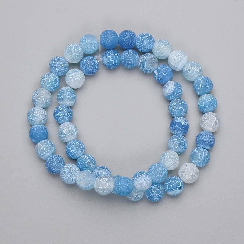 Blue frosty agate beads - Smooth pressed round beads, 8mm diameter, 35 cm length (on thread)