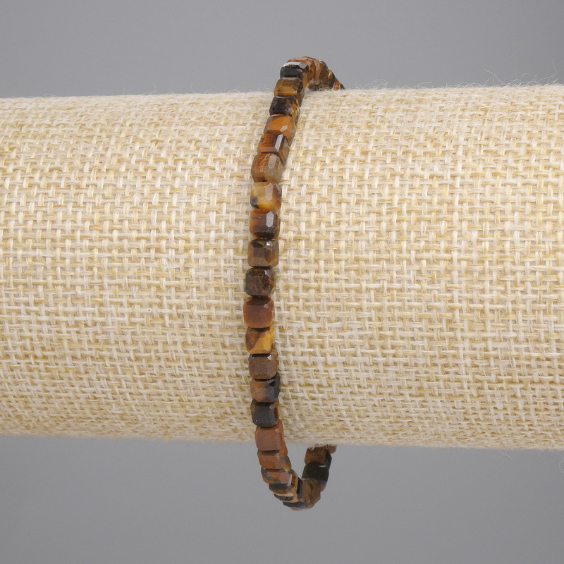 Bracelet with Faceted Tiger's Eye Cubes, 4x4 mm, about 18 cm long, stretchy