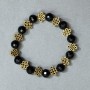 Agate Bracelet (Synthetic) with Czech Glass Faceted Beads, 9.5 mm Diameter, with Metal Inlays, 18 cm Length, Elastic