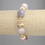 Petrified Coral Bracelet, smooth 14mm beads, rondelle spacers 10x2mm, with metal inserts, 18cm length, stretch
