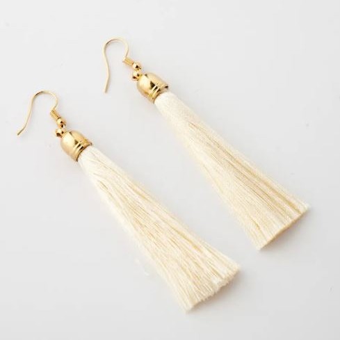 Ivory Tassel Earrings, 8 cm, Gold-tone