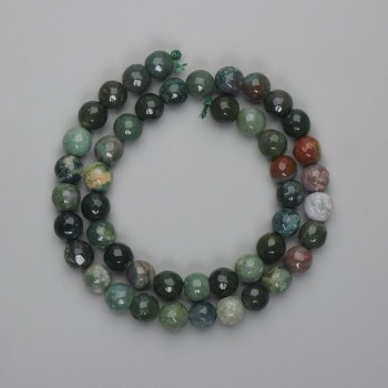 Faceted Moss Agate Beads, 8mm Diameter, 36cm Length on Thread