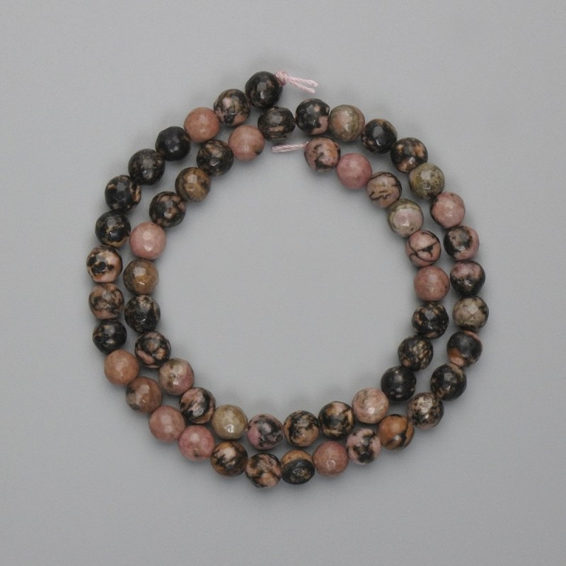 Rhodonite beads, faceted round, 6mm diameter, 35cm length on thread