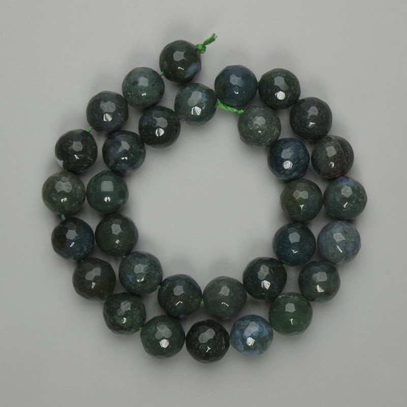 Green Jasper Beads, Faceted Round, 12mm Diameter, 38cm Length on Thread