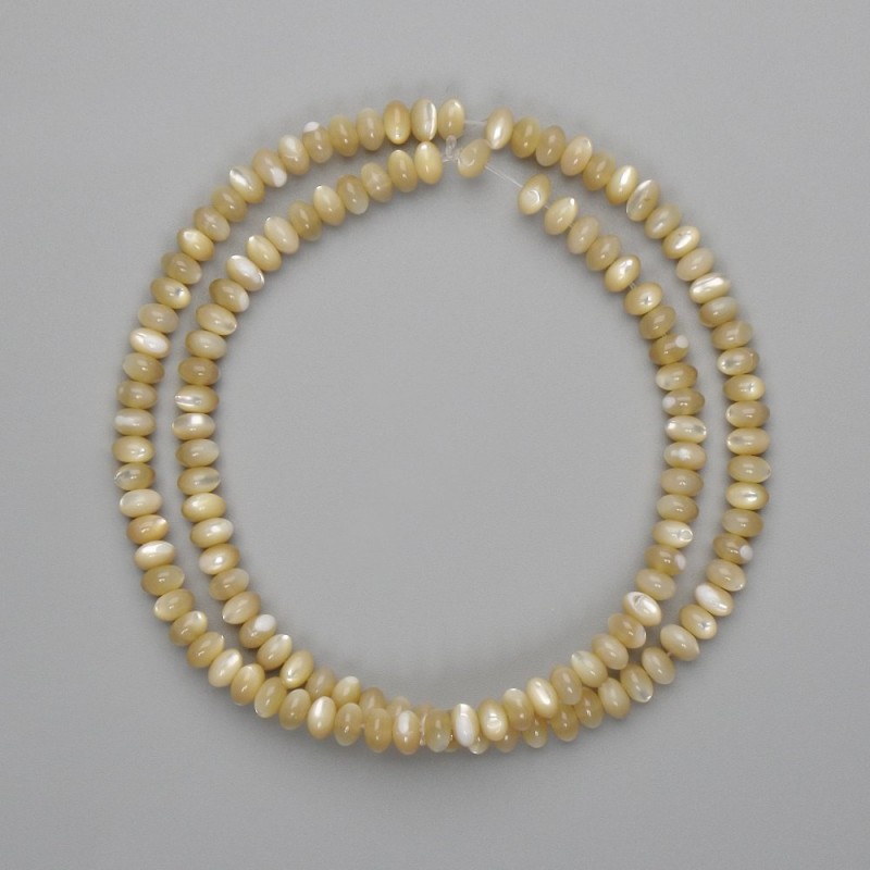 Beige mother-of-pearl rondelle beads, 5x3 mm, 40 cm strand