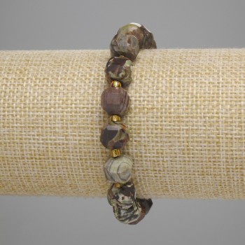 Jasper landscape bead bracelet, faceted cube 9x9 mm ± seed beads 3 mm +- , length 18 cm ± stretch