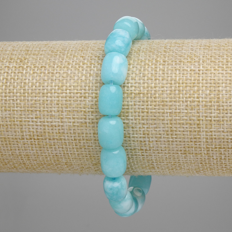Aquamarine Barrel Bead Bracelet 10x9mm, 18 cm, stretch