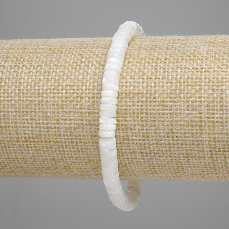 Bracelet with Mother-of-Pearl Rondelles, 5x2 mm, length 18 cm, stretch