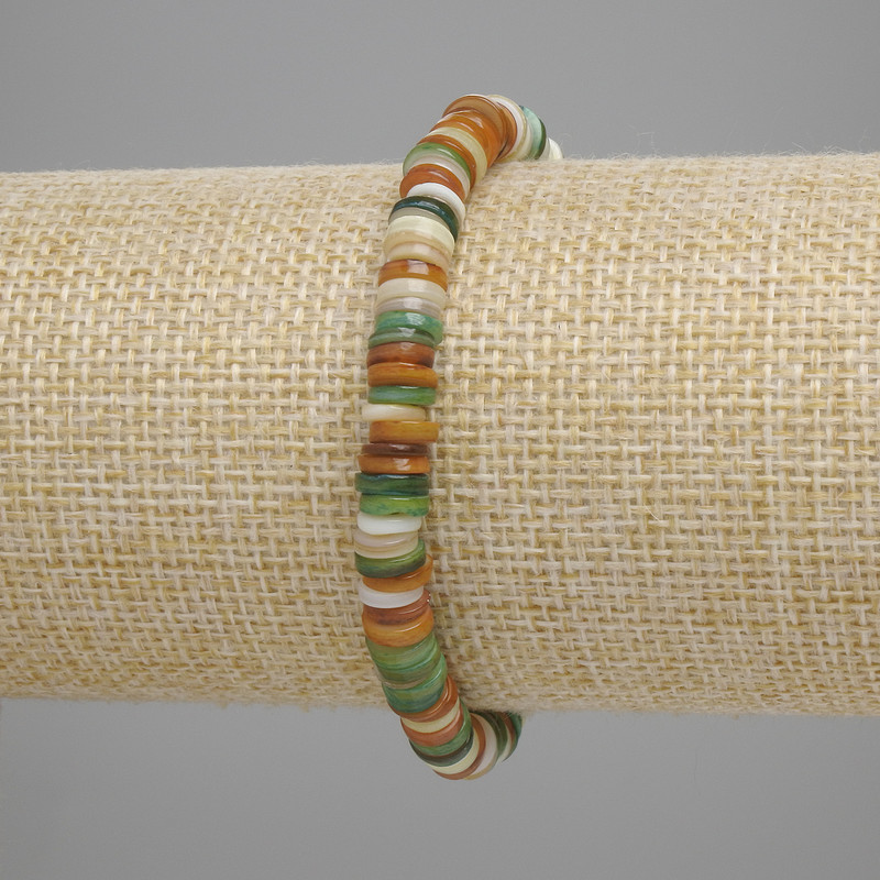 Bracelet with Skafarka shell rondelles, diameter 6×1.5 mm, 18 cm length, stretch