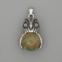Owl Pendant with heliotrope, silver-colored metal, diameter 30×20 mm, length 37 mm