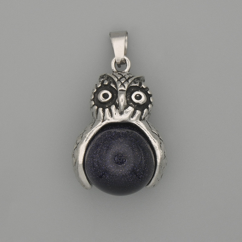 Owl Pendant with Aventurine Night Cairo, silver-toned metal, 30×20 mm, length 37 mm