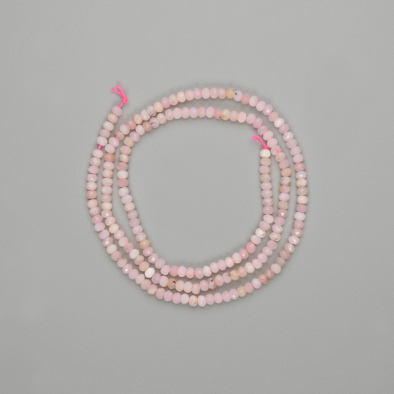 Beads, rose opal, faceted rondelles 3x2mm, 39 cm strand