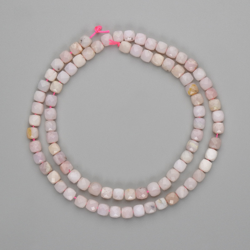 Pink Opal Beads, Faceted Cube 4x4 mm, 39 cm length on thread