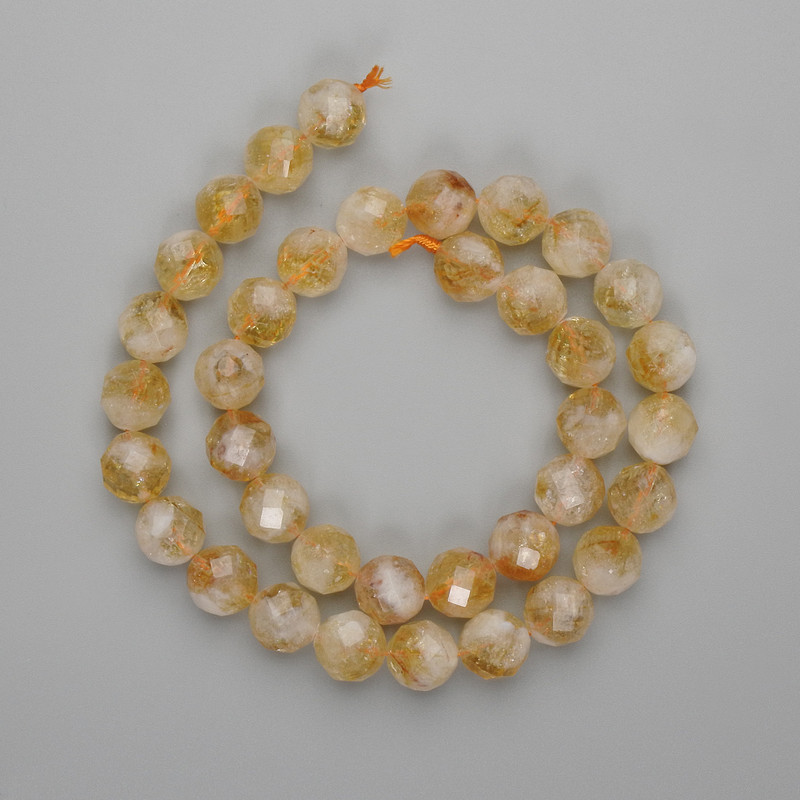 Faceted Citrine Beads, 10 mm, on Thread, 38 cm Long
