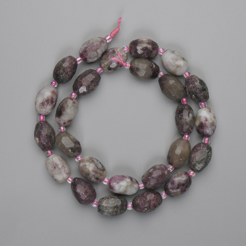 Faceted Tourmaline Beads 14x8-9 mm ±, Seed Beads 3 mm ±, Length 39 cm