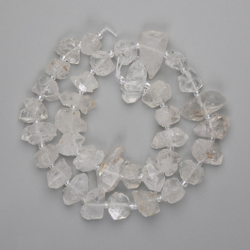 Rock crystal beads, unpolished natural stones, 10–18 × 8–11 mm ±, seed beads 3 mm ±, length 38 cm ±