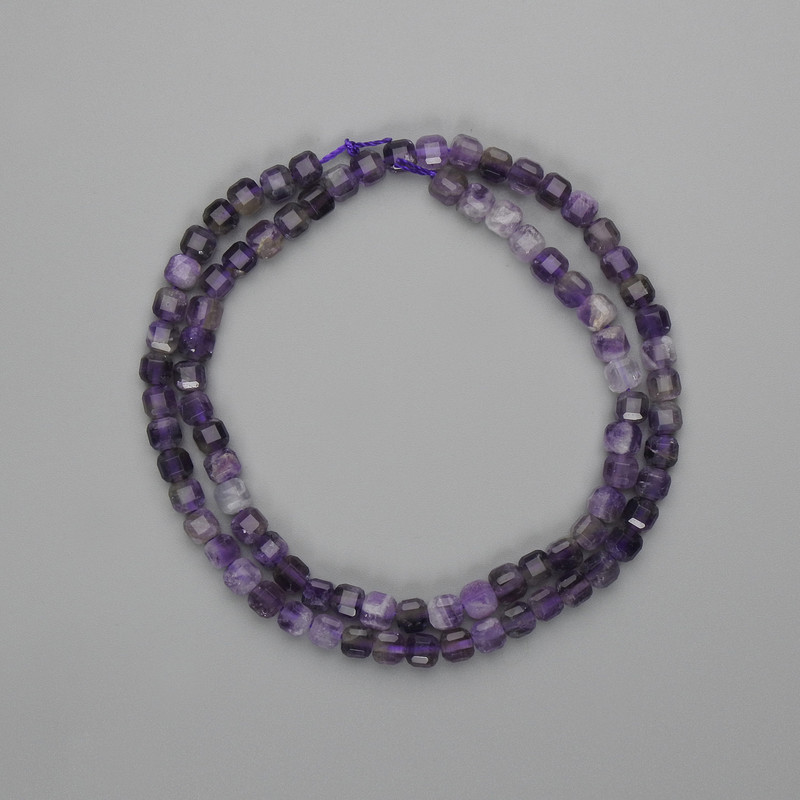 Faceted Amethyst Beads, Cube 4x4mm, 38 cm strand