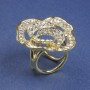Brooch clip for scarves and shawls, white crystals, flower shape, 33 mm +/- gold-tone metal, clip, 22 mm diameter