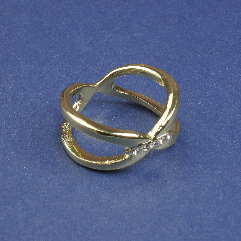 Brooch-clip for scarves and shawls with white crystals, gold-tone metal, 25mm+
