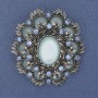 Accent Brooch-Pendant with Cat's Eye Stone, Blue Rhinestones, Silver-Toned Metal 54×47 mm+