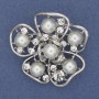 Brooch 'Flower with Pearls' Majorca Pearls, White Crystals, Silver-Tone Metal, 40mm+