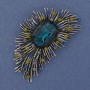 Accent Brooch-Pendant with Green Crystal, Rhinestones, Dark Silver Color, Silver-Toned Metal, 60x35 mm