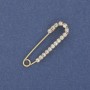 Brooch Pin with White Rhinestones, 36×10mm ± Gold-tone Metal