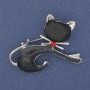 Cat Brooch-Pendant with Gray Cat's Eye, Gold-Tone Metal 40x31mm+